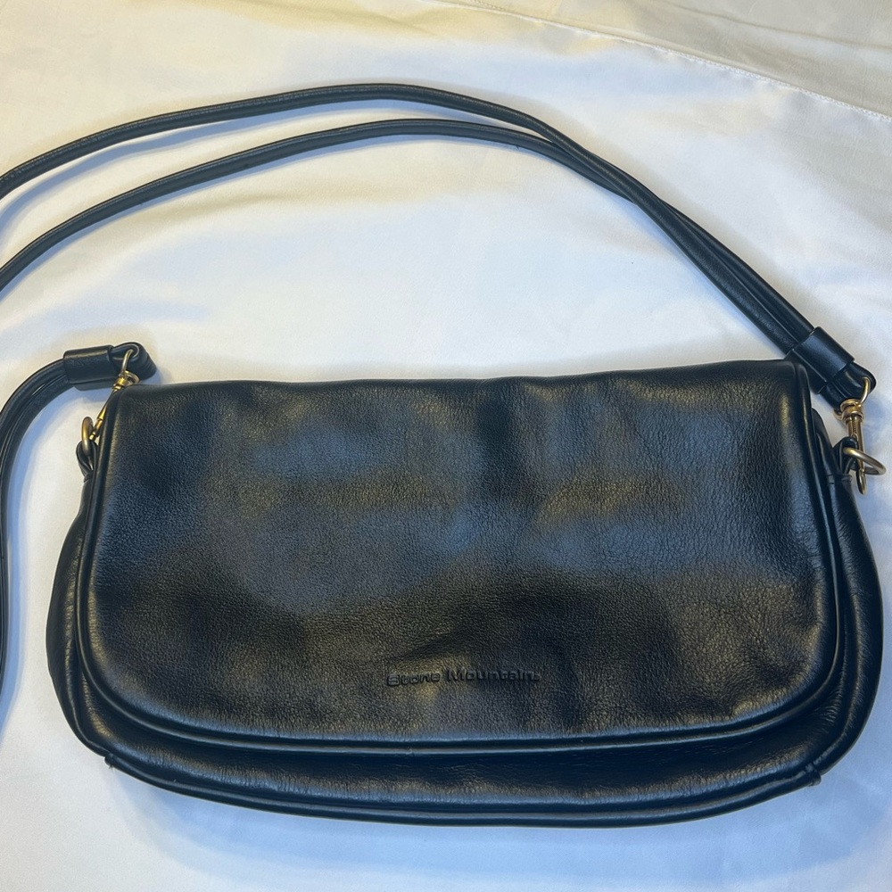 Stone Mountain Black Shoulder Crossbody Bag Leather Minimalist Moto Casual
